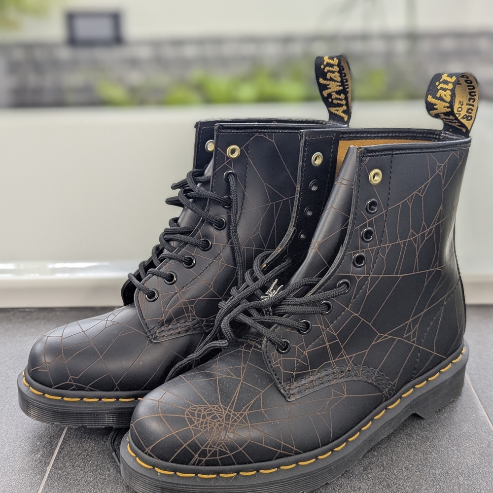 Dr. Martens Black Boots with Spider Web Design